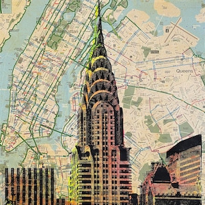 Chrysler Building (Kleur), NYC Pocket Art, New York Kaart, New York Print, NYC Kaarten, Zeefdruk, Pocket Maps, Recycling Maps