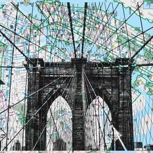 Brooklyn Bridge (B/W), NYC Pocket Art, New York Karte, New York Druck, NYC U-Bahn Karten, Siebdruck, Siebdruck, Fahrradkarte, Recycling Karten