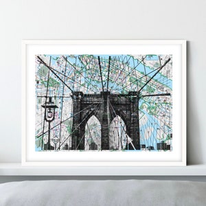 New York U-Bahn Karte Druck, handgemacht Siebdruck, Brooklyn Bridge s/w, nyc Karte, nyc print, Wandkunst, New York City Karte, Recycling Maps