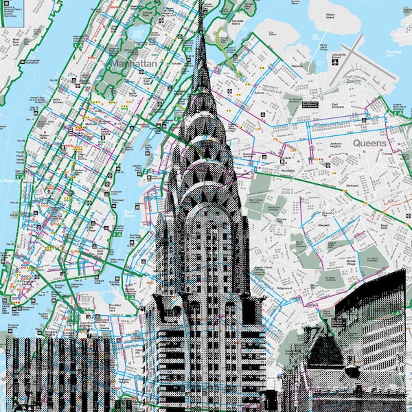 Chrysler Building (B/W), NYC Pocket Art, New York Map, New York Print, NYC Subway Maps, Silkscreen, Screen Printing, Bike Map, Recycling Map