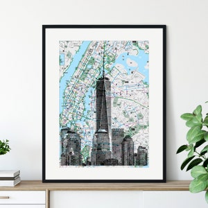 1 World Trade Center (zwart-wit), NYC Pocket Art, New York Map, New York Print, New York Subway Maps, Zeefdruk, Zeefdruk, Fietskaart, Recycling