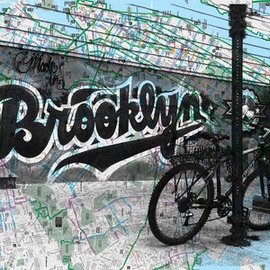Brooklyn Graffiti (B/W), NYC Pocket Art, Carte de New York, Impression de New York, Cartes du métro de New York, Sérigraphie, Sérigraphie, Carte de vélo, Carte de recyclage