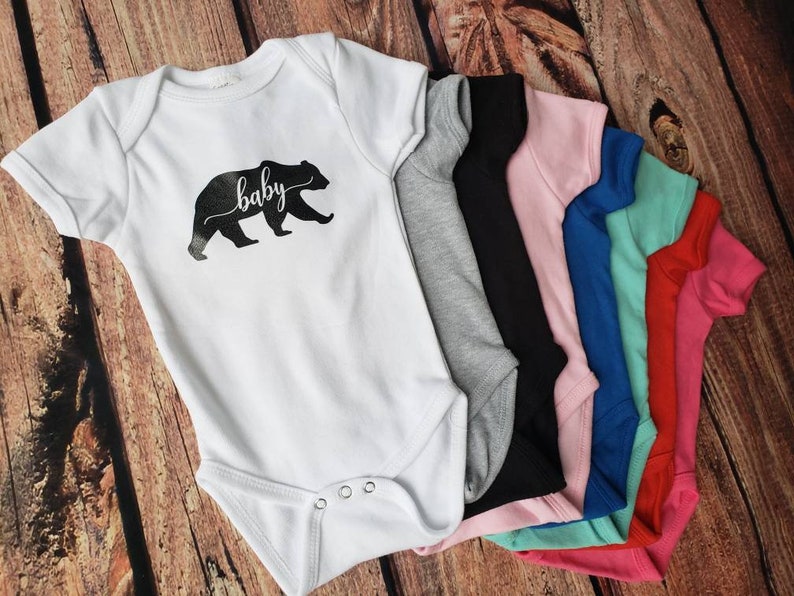 white blue black Gray red aqua pink Baby bear cotton and vinyl unisex baby onesiebodysuit Custom colors.