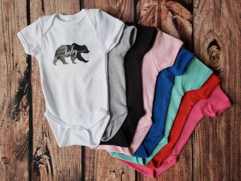 white blue black Gray red aqua pink Baby bear cotton and vinyl unisex baby onesiebodysuit Custom colors.