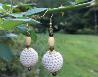 Natural Crochet Bead Earrings