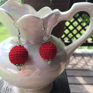 Red Crochet Bead Earrings