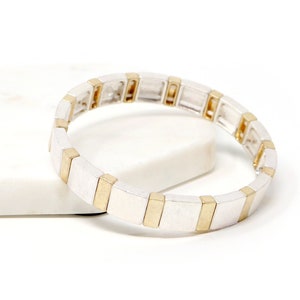 Color Block Metal Bracelets, Stretch Bracelets, Multi Color, Gifts for Her, Modern Bracelets, Elastic Bracelets, Simple Metal Bracelets
