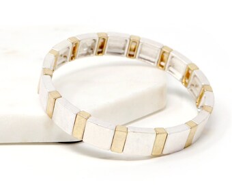 Color Block Metal Bracelets, Stretch Bracelets, Multi Color, Gifts for Her, Modern Bracelets, Elastic Bracelets, Simple Metal Bracelets
