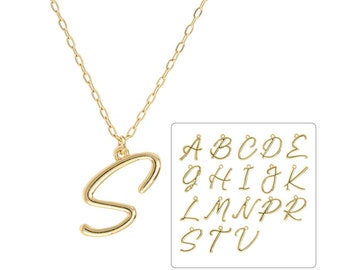 Gold Filled Chain Script Initial Letter Charm Necklace,Personalized Gift, Bridesmaid Gift, Unique Letter Necklace,Alphabet Letter Necklace