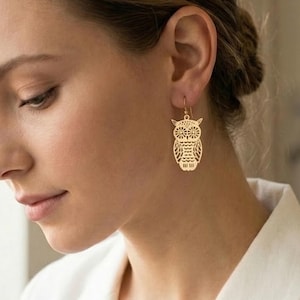 Lightweight Filigree Owl Dangle Earrings, Bird Jewelry, Gifts For Her, Lace Drop Earrings