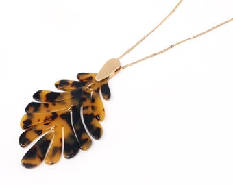 Leaf Acetate Fashion Necklace, Resin Long Necklaces, Leaf Necklace, Gift For Her, Celluloid, Multi Acetate Necklace, Modern Necklace, Simple