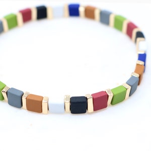 Color Block Metal Bracelets, Stretch Bracelets, Multi Color, Gifts for Her, Modern Bracelets, Elastic Bracelets, Fashion Bracelets, Simple
