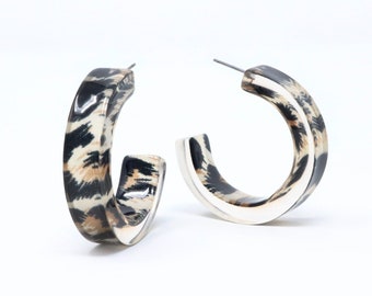 40mm Fashion Leopard Hoop Earrings, Lightweight Resin Earrings, Statement Earring, Celluloid earrings, Acrylic Earring, Acetate Animal Print