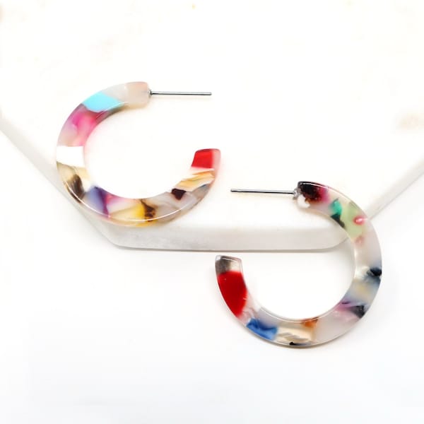 Small Resin Hoop Earring, Tortoise Hoop Earring, Resin Earring, 30mm Hoop, Acetate Earring, Hoop Earring, Gift For Her, Minimalist, Simple