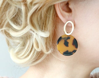 Acetate Statement Drop Earring, Resin Earring, Geometric Earring, Gift For Her, Tortoise Earring, Modern Earring, Tortoise Resin Earring