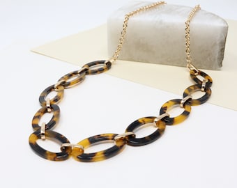 Lightweight Fashion Acetate Long Necklace,Resin Link Necklace, Celluloid Geometric Statement Long Necklace, Gift For Her, Statement Necklace