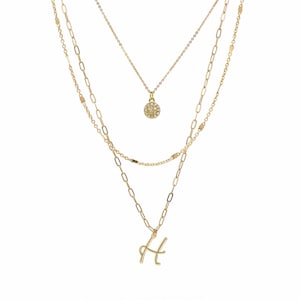 Ensemble de 3 colliers initiales en or, collier démêlant, collier lettre initiale manuscrite, collier superposé monogramme, cadeaux personnalisés,