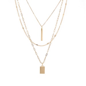 Set di collana con ciondolo a barra a 3 livelli con chiusura districante, collana con catena a graffetta a tre strati, moderna collana con ciondolo a 3 strati per lei