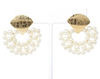 Pearl Statement Earring Gold, Pearl Earring Drop, Semicircle Earring, Modern Pearl Earring, Lightweight Earring, Gift For Her, Gift For Mom