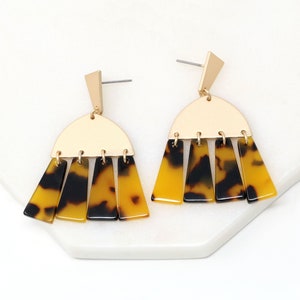 Fringe Acetate Earring, Lightweight, Tortoise Earring, Resin Earring, Tassel Earring, Stud, Statement Earrings, Gift For Her, Modern Earring