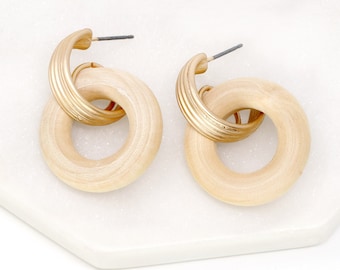 Natural Wooden Earring, Dangle & Drop Earring, Lightweight Wooden Earring,Modern Earring,Statement Earring,Circle Drop Earring, Gift For Her