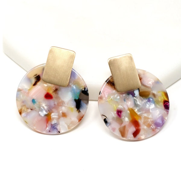 Resin Stud Earring, Statement Earring, Acetate Earring, Geometric Earring, Gift For Her, Minimalist earring, Multi Color Resin Earring