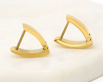 Stainless Steel Huggie Earring, Triangle Huggie Gold, Simple Earring, Hypoallergenic Hoop, Gift For Her, Modern Hoop,Stainless Steel Earring