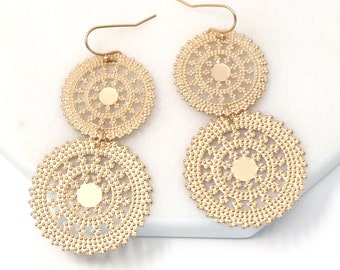 Circle Filigree Drop and Dangle Earring Gold,  Lightweight Drop Earring in Silver, Gift For Her, Geometric Earring, Statement Earring