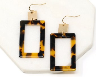 Modern Resin Earring Dangle,Tortoise Earring, Statement Earring, Rectangle Earring Drop, Resin Earring, Gift For Her, Minimalist Earring