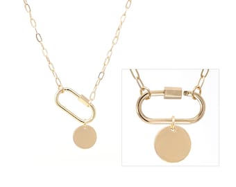 Collar con mosquetón dorado con dije, mini collar con cierre de mosquetón plateado, tornillo, collar con cadena de clip, regalo para ella, collar minimalista