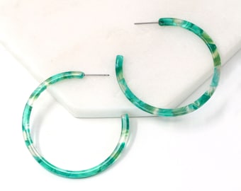 Resin Earring, Hoop Earring, Green Earring, Acetate Earring, Statement earring, Resin Hoop Earring, Gift For Her, Minimalist Hoop Earring