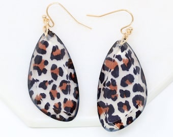 Leopard Earring, Resin Earring, Animal Print Earring, Lightweight Earring Gold, Drop Dangle Earring, Minimalist Earring, Gifts For Her