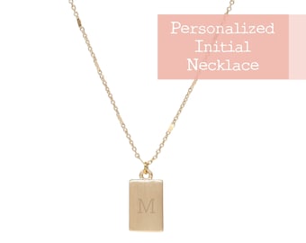 Personalized Necklace, Bar Necklace, Initial Necklace, Rectangle Necklace, Personalized Gift For Her, Customized Initial, Monogram Necklace