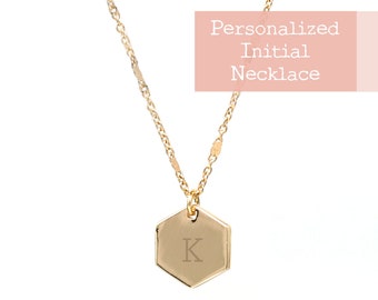 Personalized Initial Necklace, Letter Necklace, Hexagon Necklace, Personalized Gift For Her, Customized Initial Necklace, Monogram Necklace