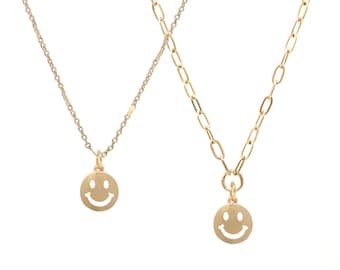 Smiley Face Necklace Gold, Smile Emoji Necklace, Emoji Charm Necklace, Happy Face Necklace, Stacking Necklace,Gift For Her,Everyday Necklace