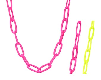 Neon Yellow Necklace, Paperclip Chain Necklace, Oversized Chain Necklace, Chunky Chain Necklace, Neon Pink Chain  Necklace, Modern Necklace