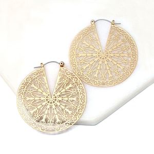 Lightweight Filigree Metal Hoop Earrings, Statement Circle Hoop Earrings, Delicate Filigree Earrings, Gift For Her, Floral Filigree Earrings
