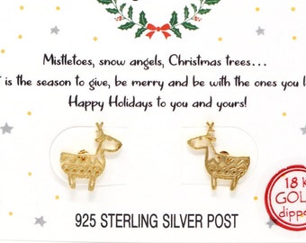 Tiny Snow Deer Metal Stud Earrings, Christmas Earring, Holiday Jewelry, Deer Earring, Sterling Silver, Holiday Jewelry Gifts, Cute Earrings