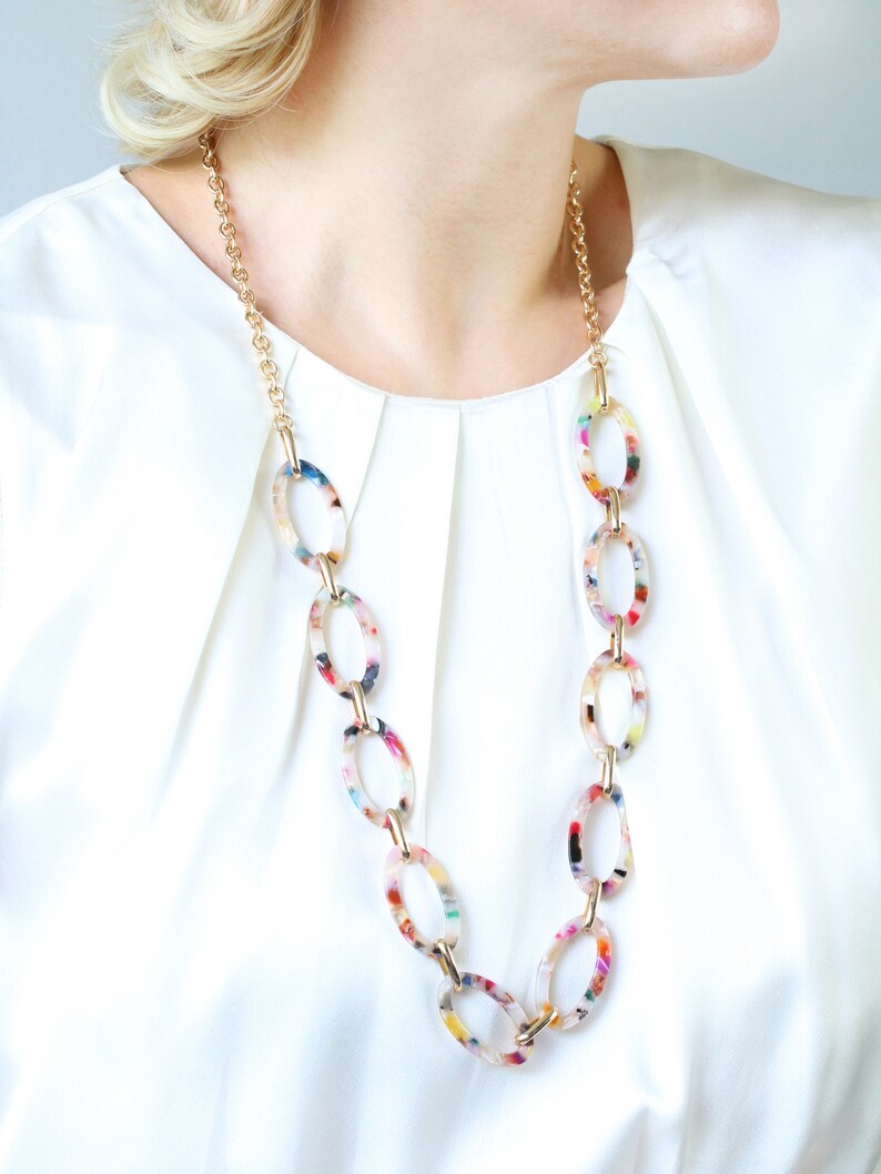 Chain Link Necklace Resin Link Necklace Statement Long Etsy