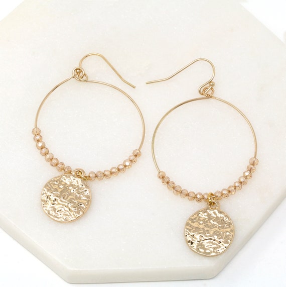 Modern Metal Earrings, Circle Earring Gold, Lightweight Earring, Drop Dangle Earring, Hammered Earring Gold, Minimalist Earring,Gift For Her