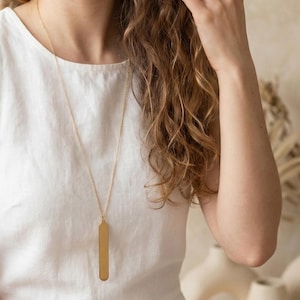 Modern Bar Pendant Long Necklace Gold, Bar Long Gold Necklace, Stacking Necklace, Minimalist Necklace, Gifts For Her, Everyday Necklace Gold