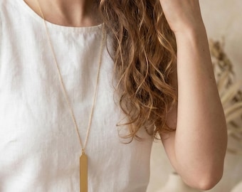Modern Bar Pendant Long Necklace Gold, Bar Long Gold Necklace, Stacking Necklace, Minimalist Necklace, Gifts For Her, Everyday Necklace Gold