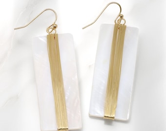 Modern Mother of Pearl Shell Statement Earrings, Lightweight Statement Earrings, White Natural Shell Earrings, Gifts For Her, Minimalist