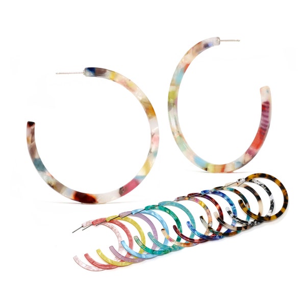 Resin Hoop Earring, 50mm Hoop Earring, Acetate Hoop Earring, Statement Earring, Multi Color Hoop Earring, Tortoise Hoop Earring,Gift For Her