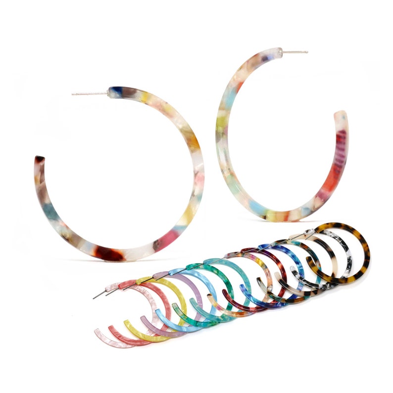 Resin Hoop Earring, 50mm Hoop Earring, Acetate Hoop Earring, Statement Earring, Multi Color Hoop Earring, Tortoise Hoop Earring,Gift For Her image 1