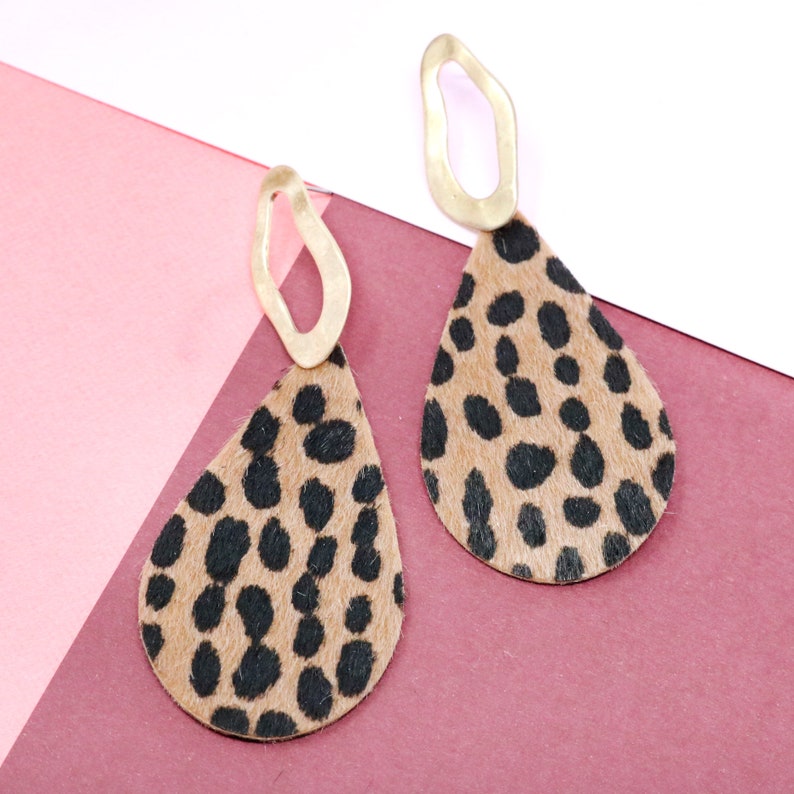 Teardrop Leather Dangle & Drop Earrings Leopard Earrings Etsy