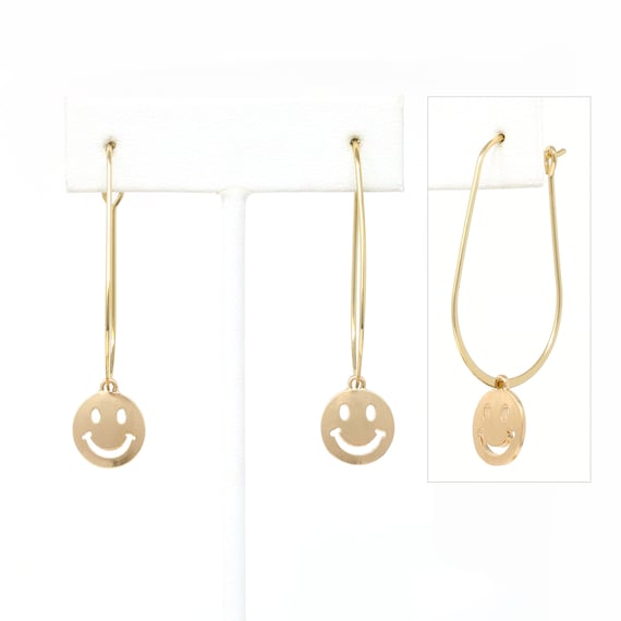 Sterling Silver Happy Face Hoops Earrings - Yellow Resin Sterling Silver Happy Face Hoops Earrings - Yellow Resin
