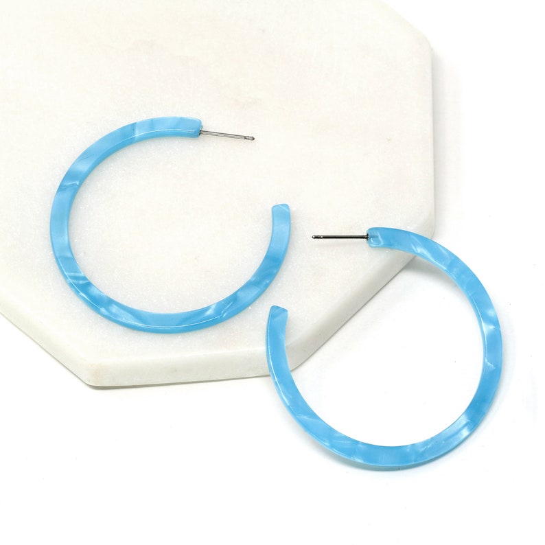 Resin Hoop Earring, 50mm Hoop Earring, Acetate Hoop Earring, Statement Earring, Multi Color Hoop Earring, Tortoise Hoop Earring,Gift For Her Sky Blue