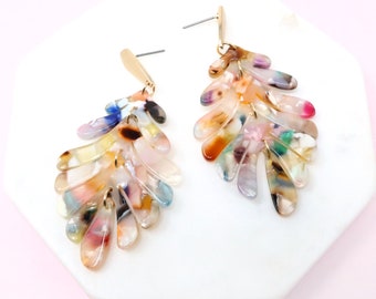 Leaf Acetate Earrings, Lightweight Statement Earrings, Resin Leaf Earrings, Gift For Her, Modern Tortoise Earrings, Multi Color Earrings