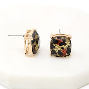 Leopard Animal Print Earrings, Unique Leopard Earrings, Resin Stud Earrings, Geometric Earrings, Minimalist Earrings, Gifts For Her, Brown